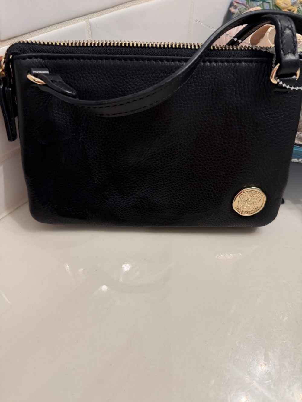 Vince Camuto Black Leather Crossbody with White Snakeskin-Print Panel - Picture 10 of 10